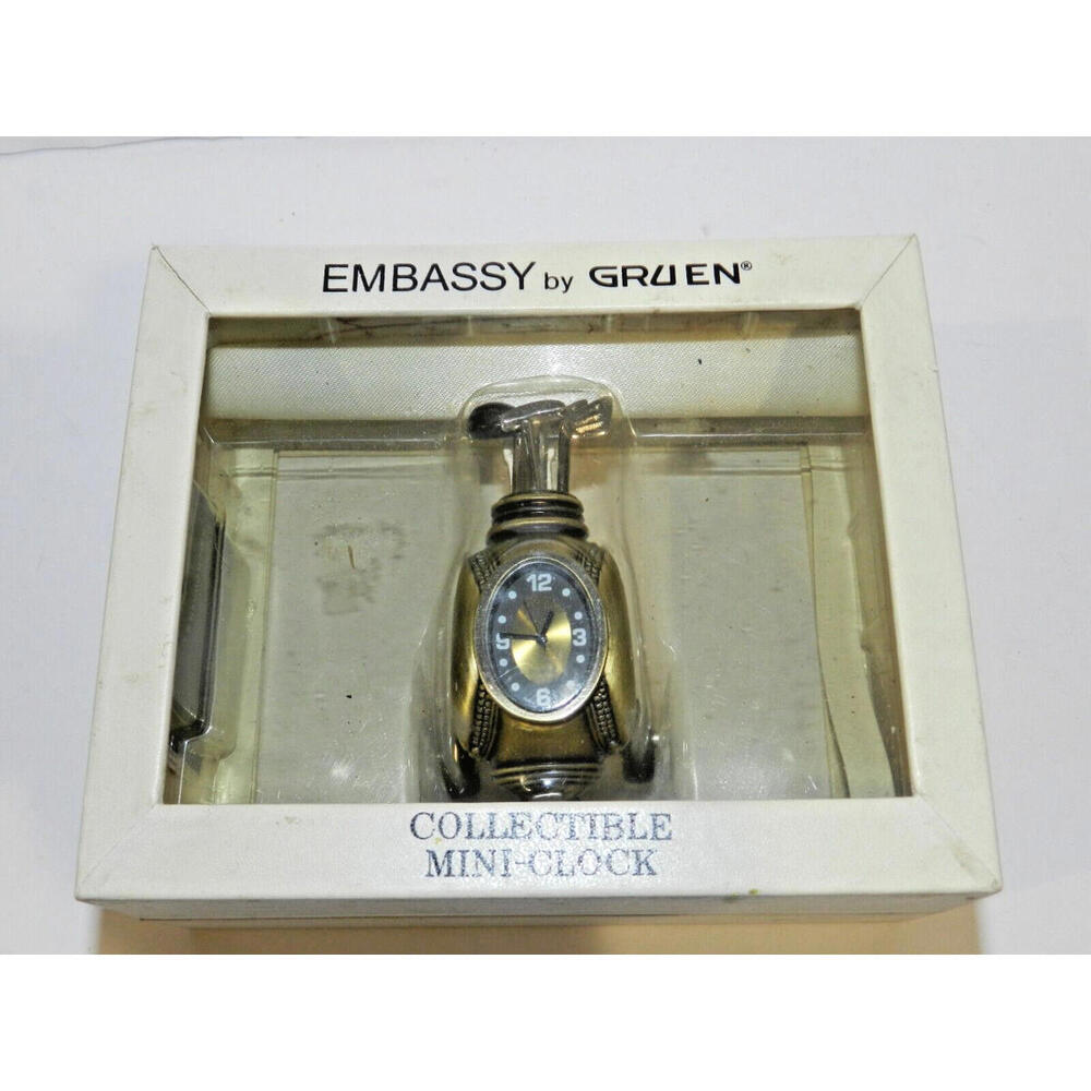 Vintage Embassy by GRUEN Collectible Golf Bag Mini Brass Mini Clock SEALED
